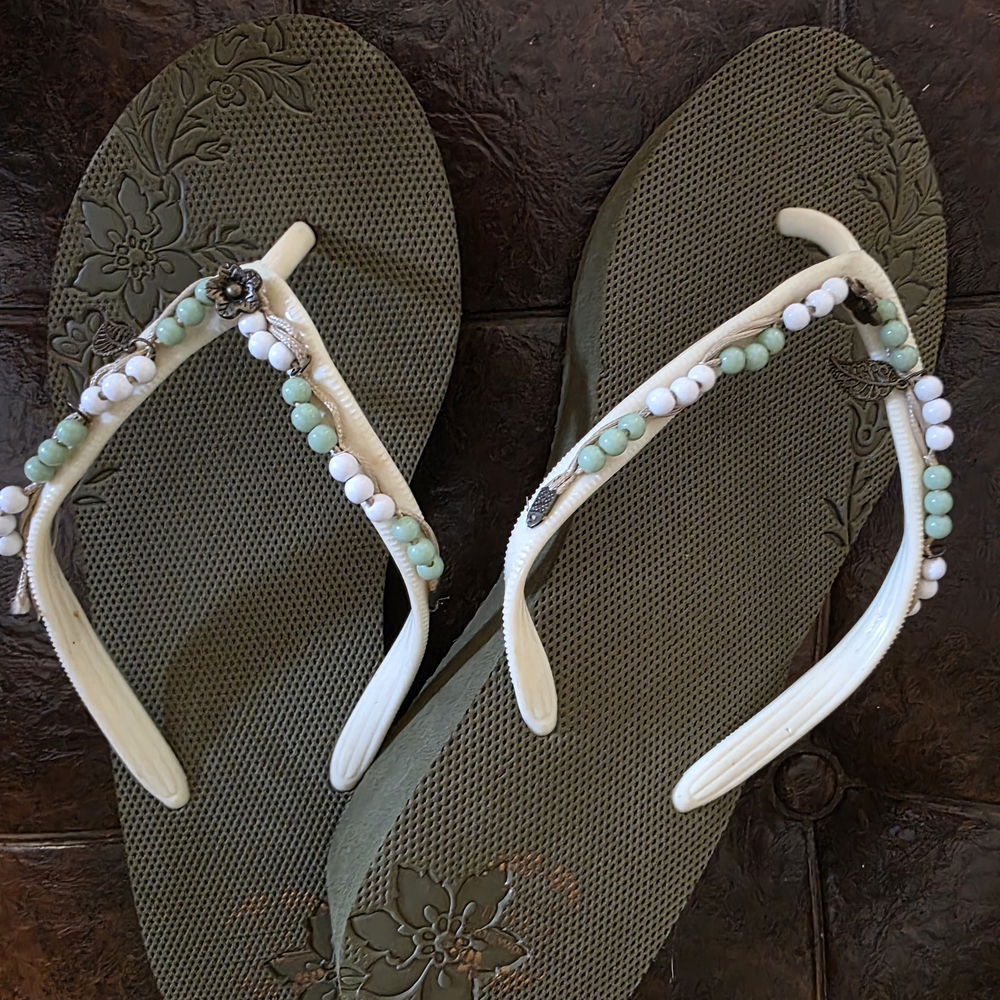 Nicki Minaj Beaded Sandals - Green and White